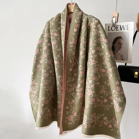 Sciarpa Stampata in Finto Cashmere da Donna Elegante Floreale Caldo Lungo Scialle Moda Invernale Casual Morbido Sciarpa Invernale