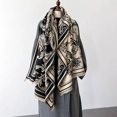 Sciarpa in Imitazione Cashmere con Motivo Paisley Vintage per Donna Inverno Ispessita Calda Scialle con Nappe Sciarpa Avvolgente Accessori Moda