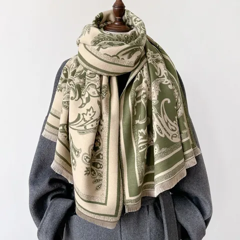 Sciarpa in Imitazione Cashmere con Motivo Paisley Vintage per Donna Inverno Ispessita Calda Scialle con Nappe Sciarpa Avvolgente Accessori Moda