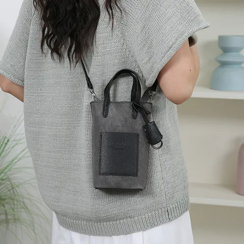 Women Mini Crossbody Phone Bag PU Leather Small Bucket Bag Casual Daily Urban Minimalist Handbag Shoulder Bag