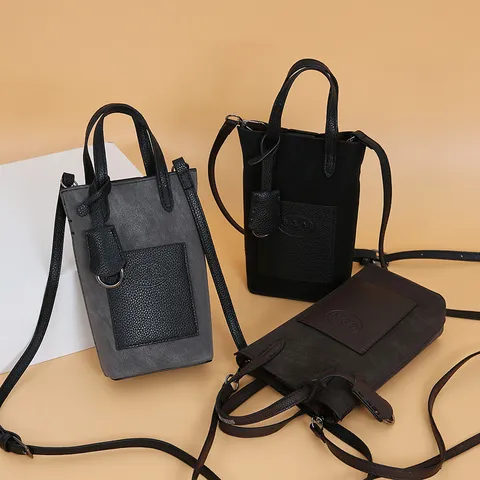 Women Mini Crossbody Phone Bag PU Leather Small Bucket Bag Casual Daily Urban Minimalist Handbag Shoulder Bag