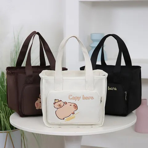 Large Capacity Insulated Lunch Bag Waterproof Oxford Cloth Tote Bag Cute Capybara Print Casual Handbag For Women Student