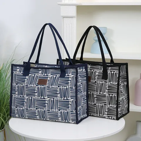 Women Canvas Tote Bag Large Capacity Casual Plaid Shoulder Bag Fashion Handbag Travel Shopping Daily Bag