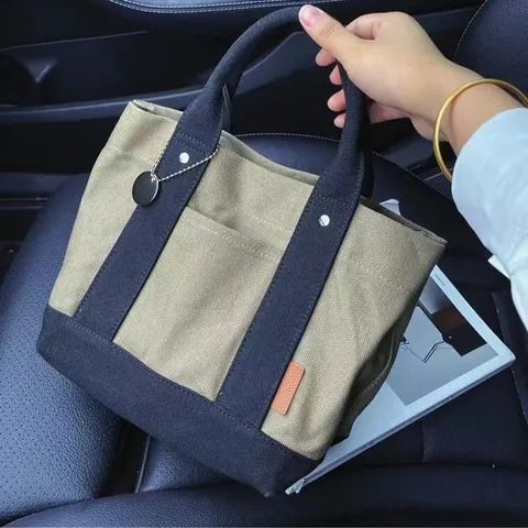 Women Canvas Tote Bag Casual Two-Tone Handbag Fashion Top Handle Bag Multi-Pocket Daily Commute Shoulder Bag