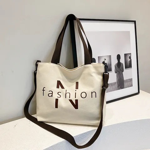Women's Large Capacity Canvas Tote Bag Casual Student Commuter Shoulder Bag Fashion Letter Print Handbag