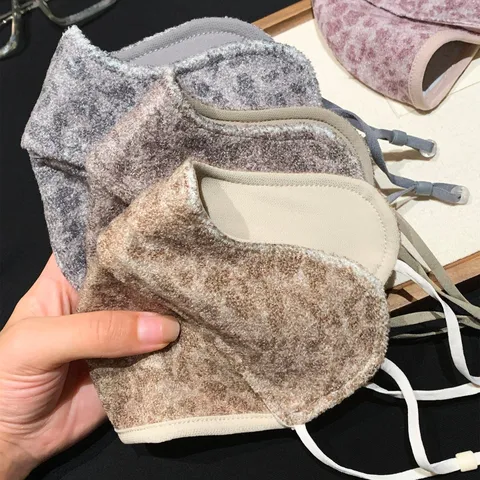Vrouwen Winter Luipaardprint Wol Pluche Warm Gezichtsmasker Verdikte Winddichte Fietsen Gezichtsmasker Zacht Buiten Masker