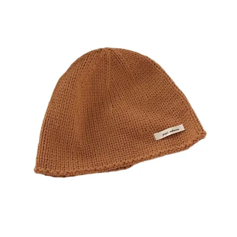 Mode Unisex Strickmütze Koreanischer Stil Einfarbig Herbst Winter Warme Skullcap Mit Buchstabenetikett Outdoor Cold Hat