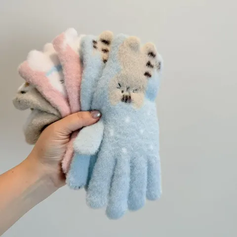Dames Winter Warm Gebreide Touchscreen Handschoenen Schattige Kat Jacquard Fleece Voering Verdikte Outdoor Fietsen Wanten