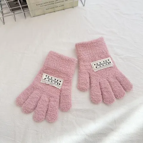 Kids Coral Fleece Knitted Gloves Candy Color Solid Patchwork Warm Full Finger Mittens For Children Winter Outdoor Accessories