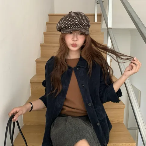 Vintage Punktmuster Schirmmütze Für Damen Baumwolle Oktogonale Mütze Retro Maler Baskenmütze Warm Herbst Winter
