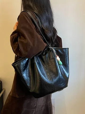 Retro Grote Capaciteit Tote Tas Voor Vrouwen PU Leer Casual Schoudertas Onderarm Commuter Bag Minimalistisch Effen Kleur