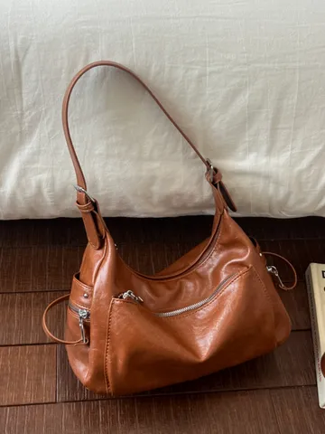 Vrouwen Koreaans Minimalistisch PU Leer Onderarmtas Vintage Effen Kleur Schoudertas Casual Woon-werkverkeer