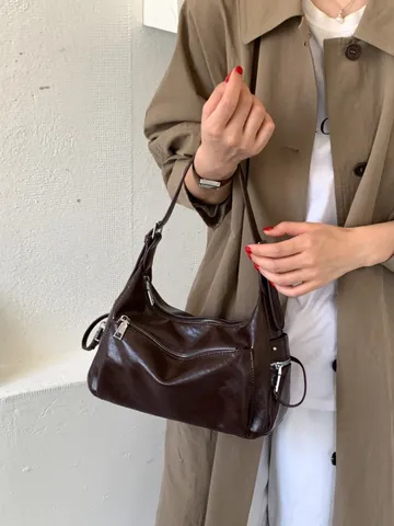 Vrouwen Koreaans Minimalistisch PU Leer Onderarmtas Vintage Effen Kleur Schoudertas Casual Woon-werkverkeer