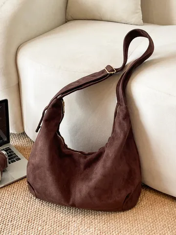 Vintage Suède Dumpling Schoudertas Grote Capaciteit Hobo Tas Voor Vrouwen Casual Dagelijkse Crossbody Tote Tas Met Verstelbare Riem