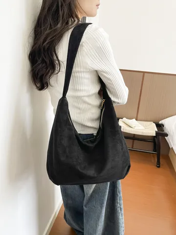 Vintage Suède Dumpling Schoudertas Grote Capaciteit Hobo Tas Voor Vrouwen Casual Dagelijkse Crossbody Tote Tas Met Verstelbare Riem