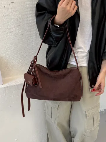 Dames Grote Capaciteit Suède Tote Bag Retro Eenvoudige Schoudertas Casual Onderarm Crossbody Tas Veelzijdige Zachte Suède Hobo Bag Dagelijks