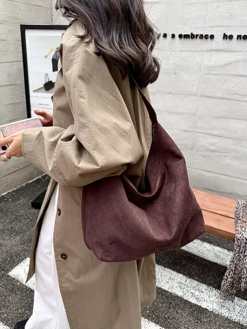 Dames Retro Kunstsuède Grote Capaciteit Tote Tas Minimalistisch PU Leer Onderarm Schoudertas Vintage Casual Woon-werkverkeer Hobo Handtas