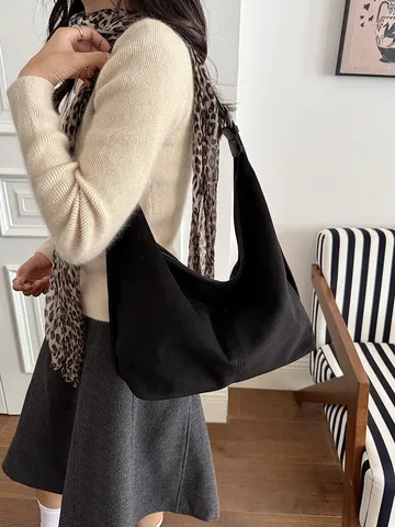 Dames Retro Kunstsuède Grote Capaciteit Tote Tas Minimalistisch PU Leer Onderarm Schoudertas Vintage Casual Woon-werkverkeer Hobo Handtas