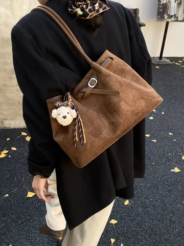 Dames Retro Luipaardprint Tote Bag Grote Capaciteit Imitatiesuède PU Leer Schoudertas Casual Handtas Voor Woon Werkverkeer