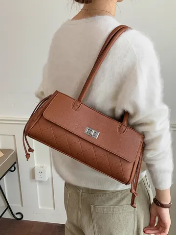 Dames Vintage Gewatteerde Schoudertas Retro Luxe PU Leer Baguette Tas Stijlvolle Grote Onderarm Handtas Voor Dames Dagelijks