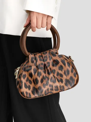 Retro Luipaardprint Geplooide Wolktas Voor Dames Zacht PU Leer Handtas Schoudertas Crossbodytas Mode Woon-werkverkeer Tas