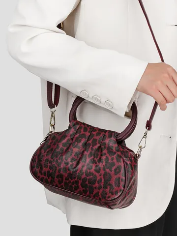 Retro Luipaardprint Geplooide Wolktas Voor Dames Zacht PU Leer Handtas Schoudertas Crossbodytas Mode Woon-werkverkeer Tas