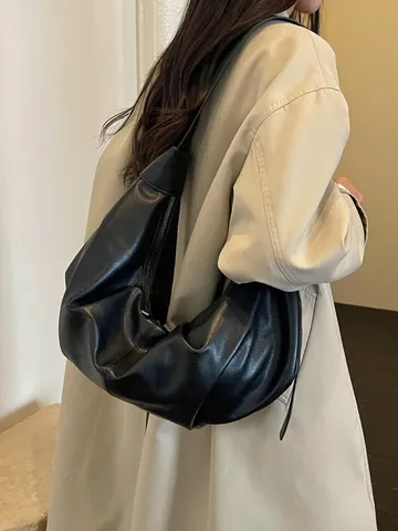 Dames Koreaanse Stijl Minimalistische Slouchy PU Lederen Schoudertas Grote Capaciteit Crossbody Hobo Tas Veelzijdige Dagelijkse Gestikte Handtas