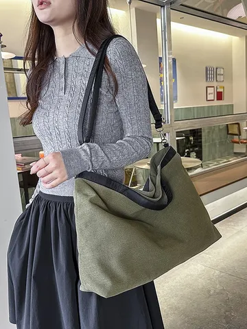 Japanse Koreaanse Stijl Canvas Tote Tas Grote Capaciteit Vrouwen Casual Schouder Crossbody Tas Minimalistische Mode Student Pendelaar Handtas