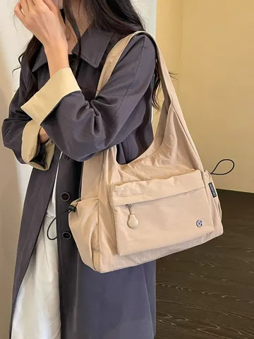 Grote Capaciteit Canvas Schoudertas Minimalistisch Woon-werkverkeer Tote Voor Vrouwen Hobo Stijl Rits Handtas Casual Reistas
