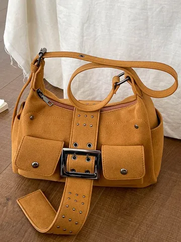 Vintage Hot Girl Stijl Schoudertas voor Dames Koreaanse Trendy Multizakken Klinknagels Metalen Gesp Crossbodytas