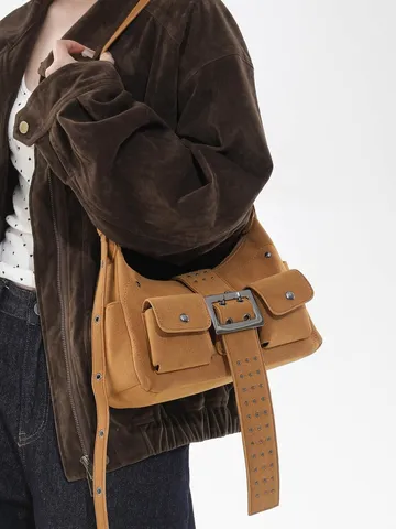 Vintage Hot Girl Stijl Schoudertas voor Dames Koreaanse Trendy Multizakken Klinknagels Metalen Gesp Crossbodytas