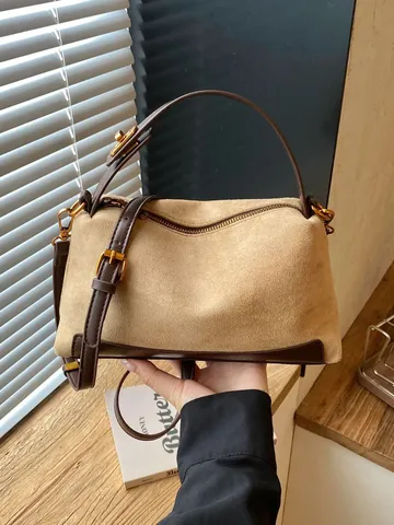 Vintage Faux Suède Splicing PU Leren Kussentas Voor Dames Grote Capaciteit Luipaardprint Schoudertas Casual Woon-werkverkeer Tote Bag