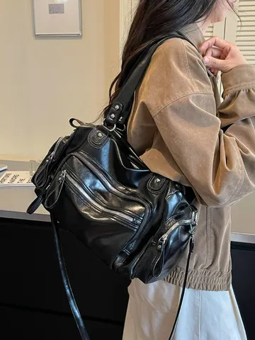 Dames Vintage PU Lederen Draagtas Grote Capaciteit Met Multizakken Retro Schoudertas Crossbody Commuter Handtas Klassiek