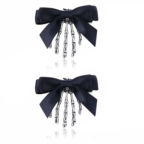 Gothic Skeleton Hand Bow Hair Clip Vintage Satin Zinc Alloy Duckbill Hairpin For Halloween Party Women Hair Accessories
