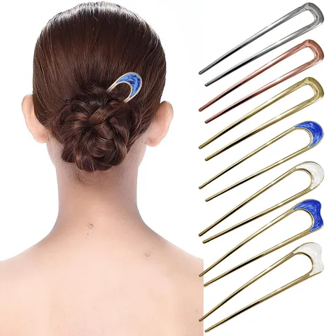 Épingles à Cheveux en Alliage en Forme de U pour Femmes Bâtons à Cheveux Élégants en Métal pour Chignons Accessoires Or Argent
