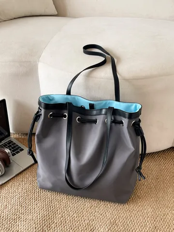 Grote Capaciteit Nylon Trekkoord Tote Tas Vrouwen Casual Woon-werk Schoudertas Veelzijdige Patchwork Emmertas Handtas