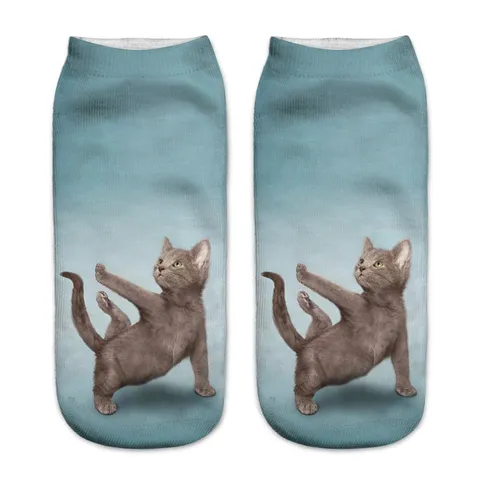 Calzini Corti Unisex con Stampa Gatto Carino 3D Novità Calzini alla Caviglia con Animali Cartoon Calzini Traspiranti Casual in Misto Cotone