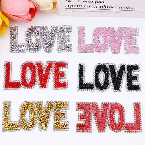 Sparkling Rhinestone LOVE Letter Patch DIY Iron On Rhinestone Applique For Clothing Bags And Garment Accessories