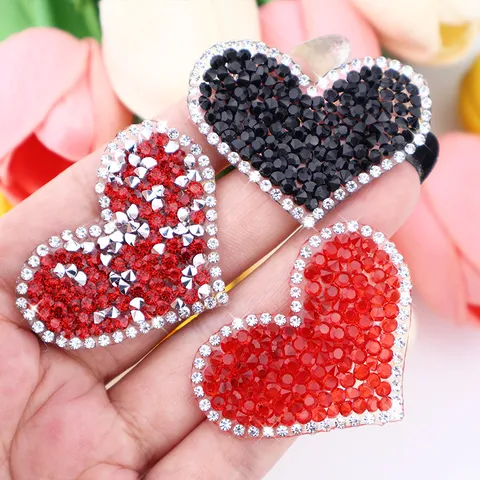 Heart Shaped Rhinestone Iron On Patch Glass Resin Hot Fix Applique For Clothing Garment DIY Accessories