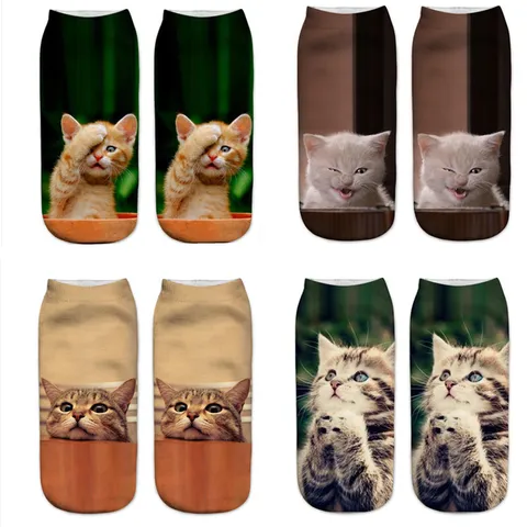 Calzini Corti Unisex con Stampa Gatto Carino 3D Novità Calzini alla Caviglia con Animali Cartoon Calzini Traspiranti Casual in Misto Cotone