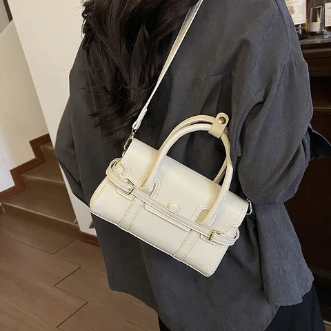 Dames PU Leren Handtas Retro Commuter Schoudertas Crossbody Tas Contrast Stiksels Top Handle Bag Casual Tas