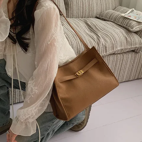 Minimalistische Effen PU Lederen Tote Bag Grote Capaciteit Casual Schoudertas Veelzijdige Woon-werk Handtas Voor Vrouwen