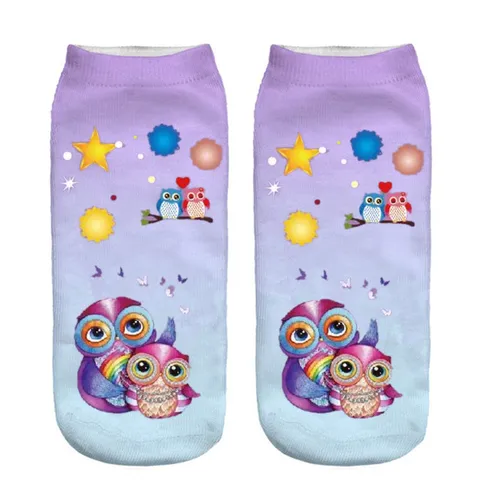 Calzini Corti Unisex con Stampa 3D di Gufo Carino Poliestere Traspirante Morbido Calzini Casual per Donna Uomo Moda Quotidiana