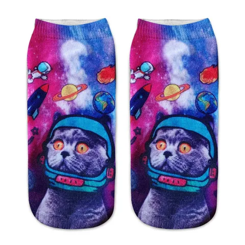 Calzini da Donna con Stampa Gatto 3D Simpatico Animale Cartoon Divertenti Calzini Bassi Morbidi Poliestere Casual
