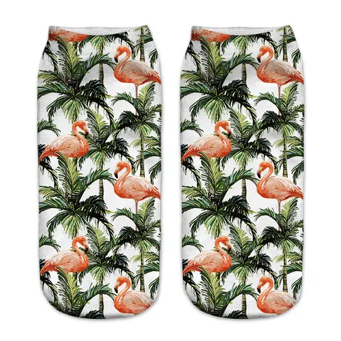 Calzini Corti Stampati in 3D da Donna Simpatico Motivo Fenicottero Misto Poliestere Traspirante Calzini Casual Taglio Basso alla Caviglia