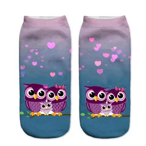 Calzini Corti Unisex con Stampa 3D di Gufo Carino Poliestere Traspirante Morbido Calzini Casual per Donna Uomo Moda Quotidiana