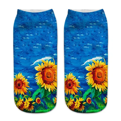 Womens 3D Printed Sunflower Short Socks Casual Art Low Cut Boat Socks Breathable Polyester Ankle Socks
