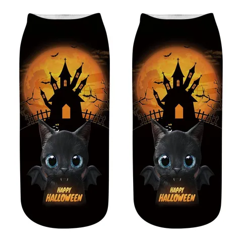 Calzini Corti con Gatto Stampato in 3D di Halloween Unisex Novità Festival Calzini in Poliestere Casual