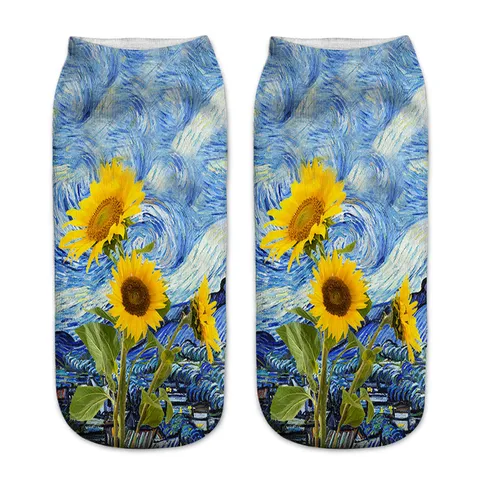 Womens 3D Printed Sunflower Short Socks Casual Art Low Cut Boat Socks Breathable Polyester Ankle Socks