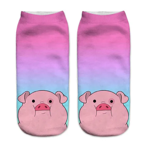Calzini Corti Stampati con Maiale dei Cartoni Animati Unisex Poliestere Traspirante Carino Animale Calzini Taglio Basso Casual